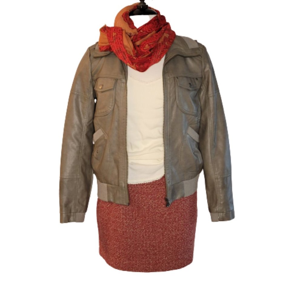 Bernardo Woman's Vegan Leather Motor Cycle/Bomber Style Jacket, Dark Tan, Size M